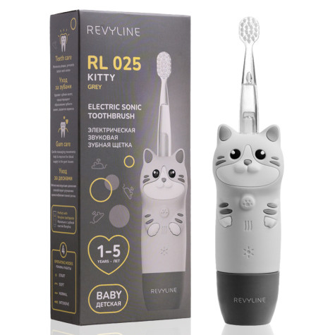 Электрическая звуковая зубная щётка Revyline RL 025 Baby Kitty, Grey и по всему Казахстану в интернет-магазине Revyline.kz