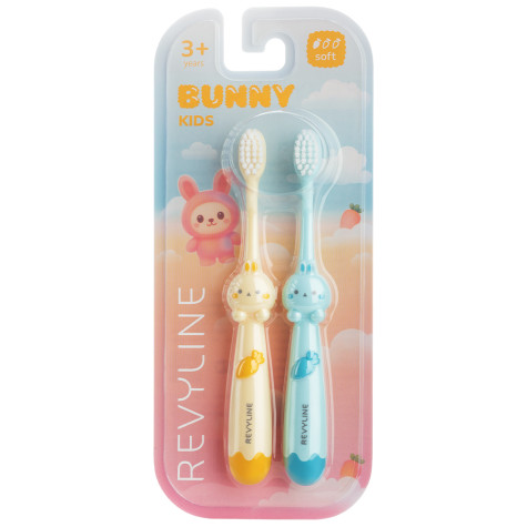 Набор зубных щеток Revyline Bunny Duo, от 3 лет, желтая и голубая и по всему Казахстану в интернет-магазине Revyline.kz