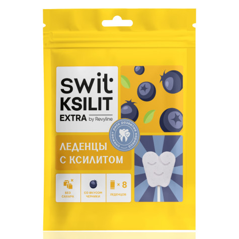 Леденцы на палочке Swit by Revyline Ksilit Extra Черника, 8 шт. и по всему Казахстану в интернет-магазине Revyline.kz