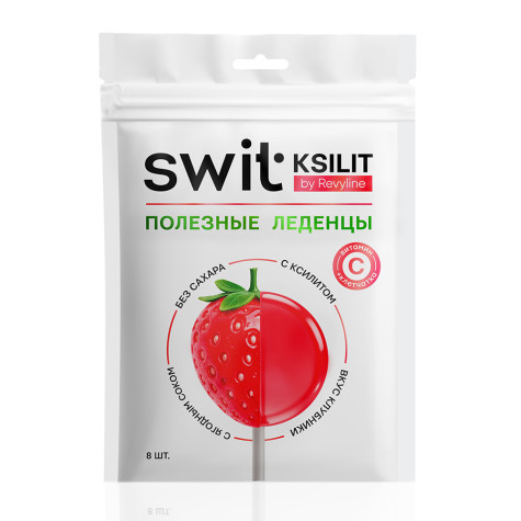 Леденцы на палочке Swit by Revyline Ksilit Клубника с витамином С, 8 шт. и по всему Казахстану в интернет-магазине Revyline.kz