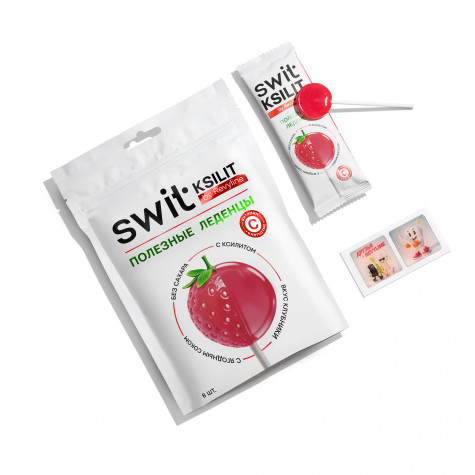 Леденцы на палочке Swit by Revyline Ksilit Клубника с витамином С, 8 шт. и по всему Казахстану в интернет-магазине Revyline.kz